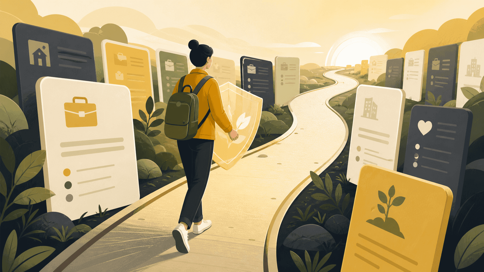 A job seeker following a calm path through carefully selected job opportunities
